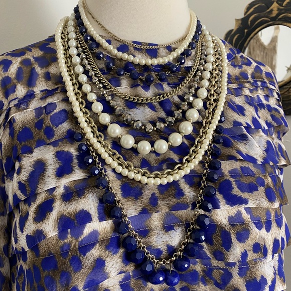 Ann Taylor Jewelry - Offer?  AnnTaylor modern glamorous multi strand necklace chain pearl bold blue